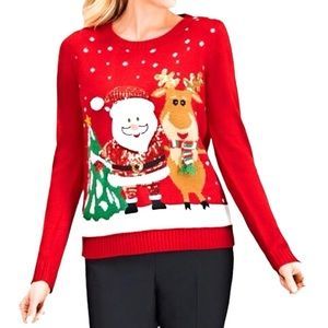 Karen Scott Santa & Reindeer Sweater, Red Amore